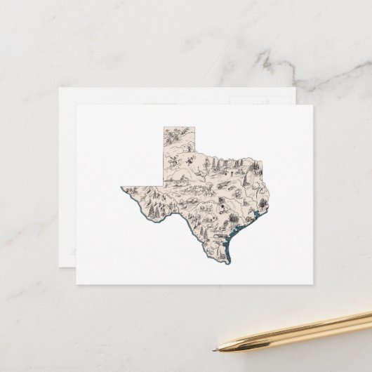 Grafiek Antiek staat Texas  Afbeelding Map Briefkaart (Voorkant / Achterkant in situ)