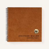 Grafiek donkerbruin leder-goudmonogram notitieboek (Voorkant)