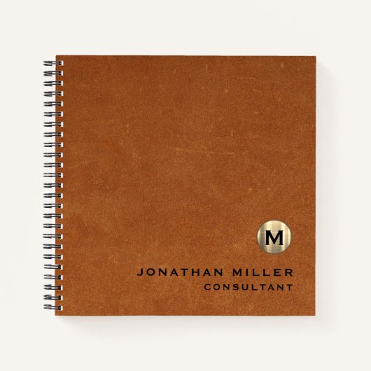 Grafiek donkerbruin leder-goudmonogram notitieboek (Voorkant)