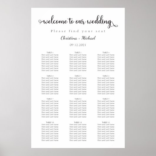 Grafiek gastzitplaats | 12 tabellen | Welkomstteke Poster (Voorkant)