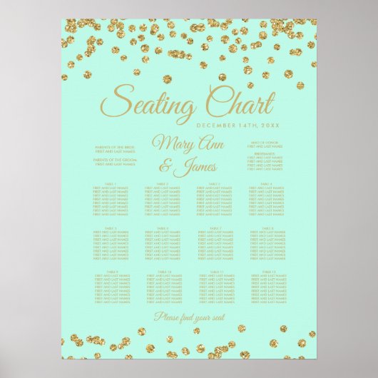 Grafiek Gold Faux Glitter Confetti Mint Poster (Voorkant)