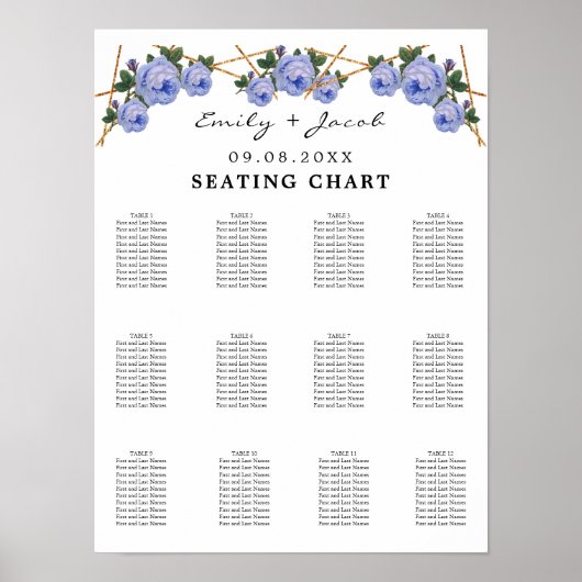 Grafiek Gold Geometric Blue Floral Wed Poster (Voorkant)