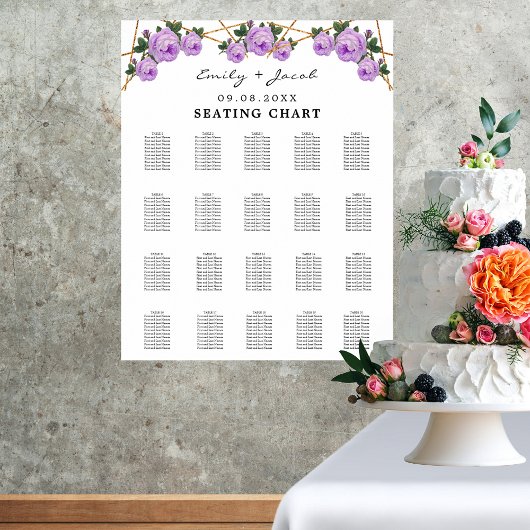 Grafiek Gold Geometric Paars Floral Wed 200 Poster