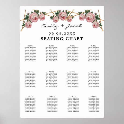 Grafiek Gold Geometric Pink Floral Wed 120 Poster (Voorkant)