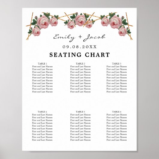 Grafiek Gold Geometric Pink Floral Wed 60 Poster (Voorkant)