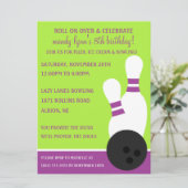 Grafiek/Limoen op over Bowling Birthday Party Kaart (Staand voorkant)