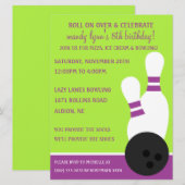 Grafiek/Limoen op over Bowling Birthday Party Kaart (Voorkant / Achterkant)