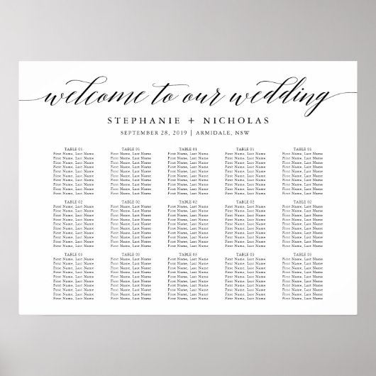 Grafiek met handschrift Chic Wedding Seating Poster (Voorkant)
