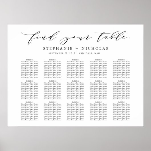 Grafiek met handschrift Chic Wedding Seating Poster (Voorkant)
