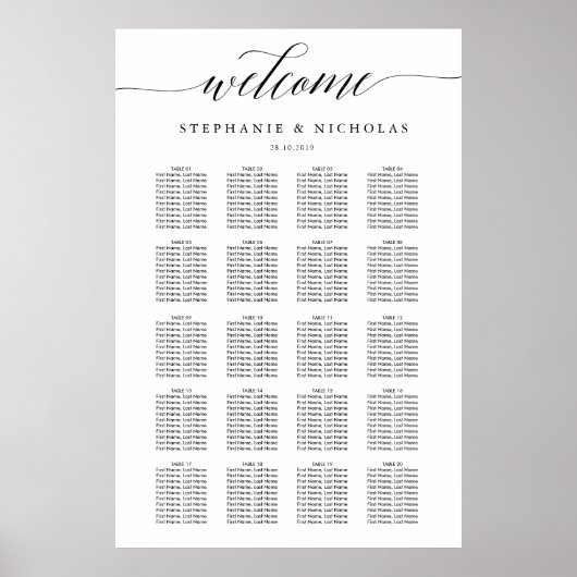 Grafiek met handschrift Chic Wedding Seating Poster (Voorkant)