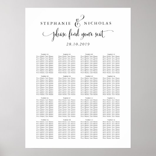 Grafiek met handschrift Chic Wedding Seating Poster (Voorkant)