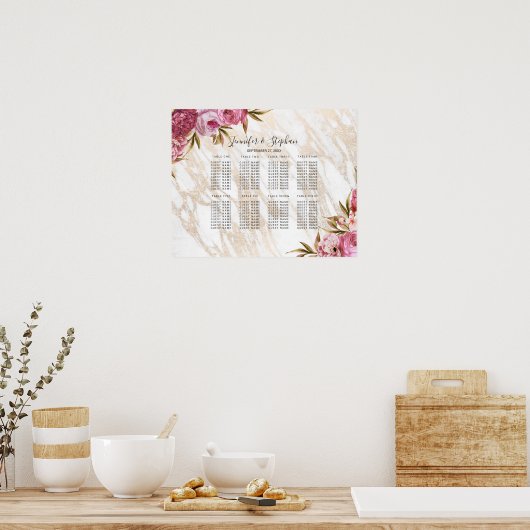 Grafiek met roze Floral Gold Marble Poster (Keuken)
