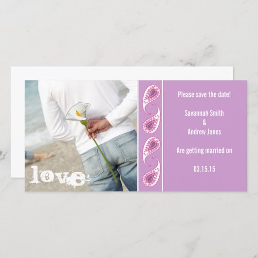 Grafiek & Roze Paisley sparen de Datum met Uw Foto Save The Date (Voorkant / Achterkant)
