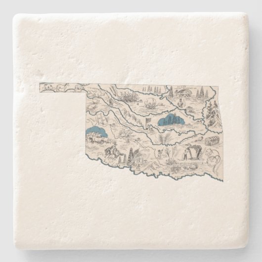 Grafiek  staat Oklahoma Antiek Afbeelding Map  Stenen Onderzetter (Voorkant)