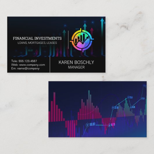Grafiek van de aandelenmarkt | Fin Tech Visitekaartje (Voorkant / Achterkant)