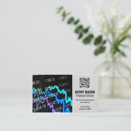 Grafiek van de aandelenmarkt | Financieel logo QR- Visitekaartje (Staand voorkant)