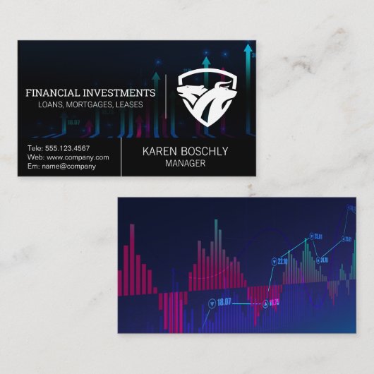 Grafiek van de aandelenmarkt Geldgrafiek Beer Stie Visitekaartje (Voorkant / Achterkant)