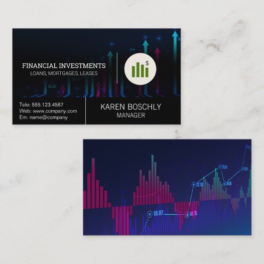 Grafiek van de aandelenmarkt Geldgrafiek Visitekaartje (Voorkant / Achterkant)