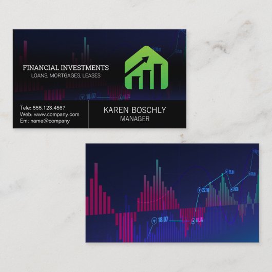Grafiek van de aandelenmarkt | Investeringen  Visitekaartje (Voorkant / Achterkant)