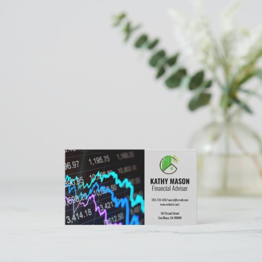 Grafiek van de aandelenmarkt | Logo van onroerend  Visitekaartje (Staand voorkant)