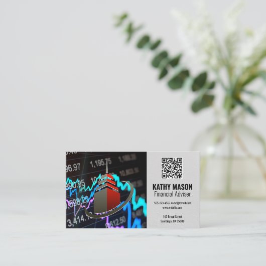 Grafiek van de aandelenmarkt | Wolkenkrabber | QR- Visitekaartje (Staand voorkant)