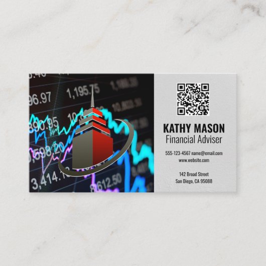Grafiek van de aandelenmarkt | Wolkenkrabber | QR- Visitekaartje (Voorkant)