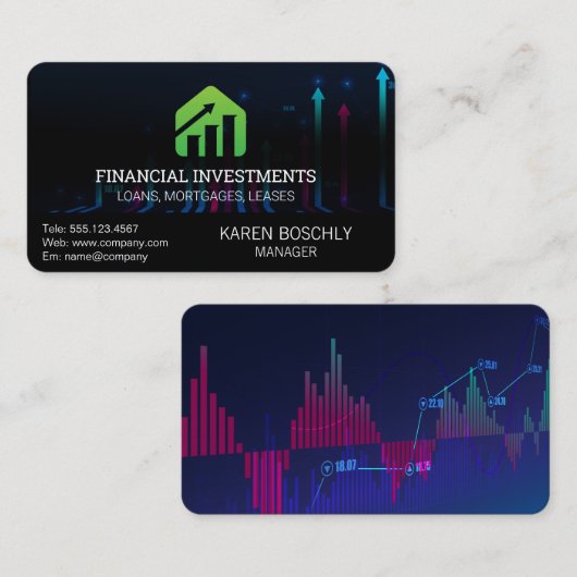 grafiek van de financiële markten | Groeikaart Log Visitekaartje (Voorkant / Achterkant)