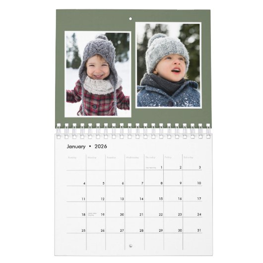 Grafiek voor groene monogram voor gezinfotocollage kalender (Jan 2026)