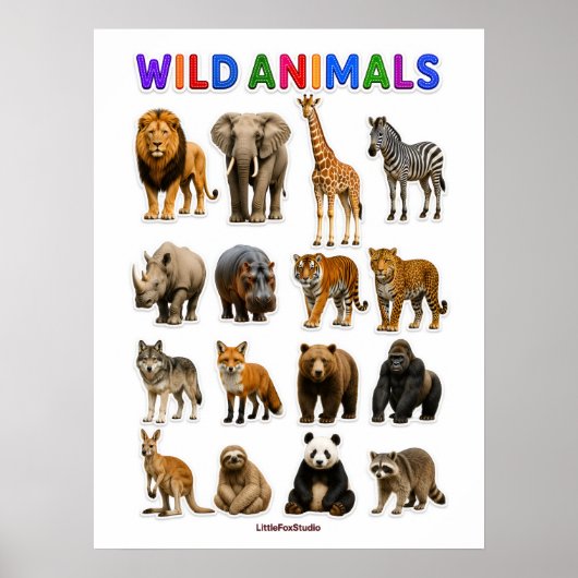 Grafiek wilde dieren poster (Voorkant)