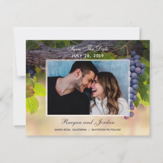 Grafieken op wijnstokken Foto slaat de datumkaart  Save The Date (Voorkant)