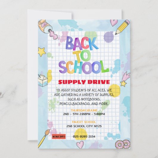 Grafiekpapier Terug naar school Supply Drive Fundr Kaart (Voorkant)