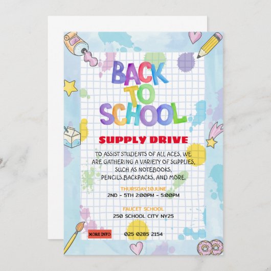 Grafiekpapier Terug naar school Supply Drive Fundr Kaart (Voorkant / Achterkant)