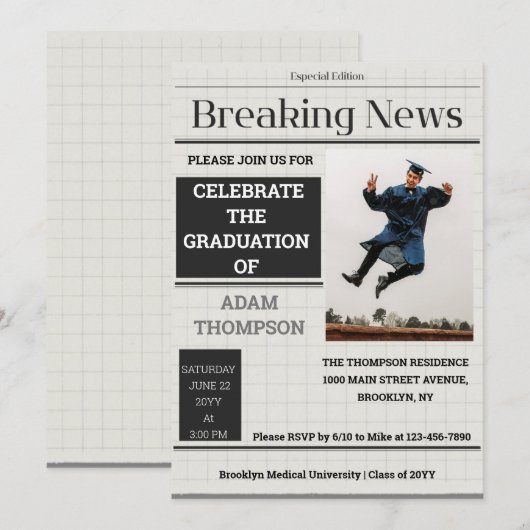 Grafiekpapier Uitnodigingen van de Krantenkrant (Voorkant / Achterkant)