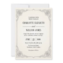 Grafiet Filigree Barokke Acanthus Frame Uitnodigin