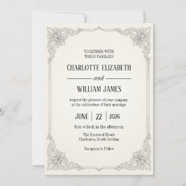 Grafiet Filigree Barokke Acanthus Frame Uitnodigin Kaart