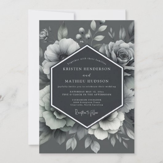 Grafiet Geëtste Bruidsflora Kaart (Voorkant)