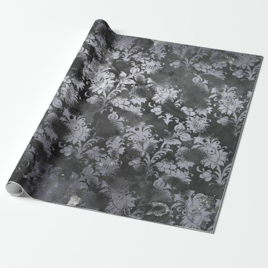 Grafiet Gray Cement Black Floral Grungy Shabby Cadeaupapier (Uitgerold)