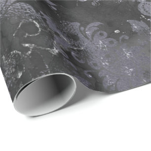 Grafiet Gray Cement Black Floral Grungy Shabby Cadeaupapier