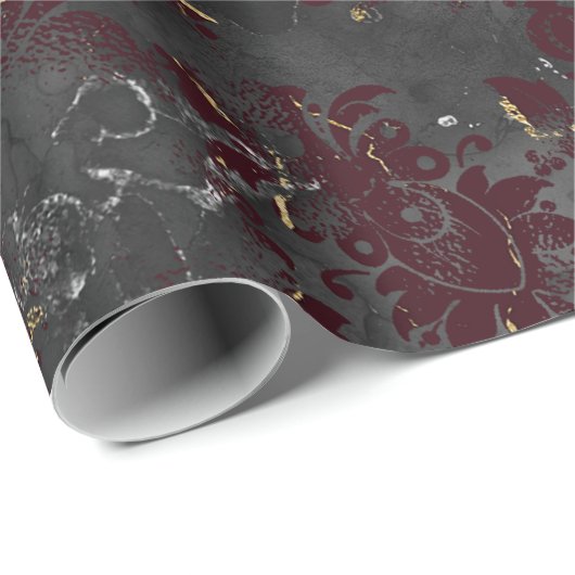 Grafiet Gray Marble Floral Grungy Shabby Burgundy Cadeaupapier (Rol Hoek)