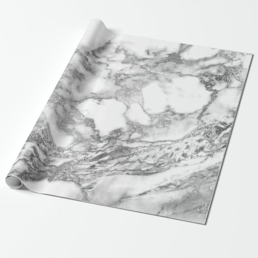 Grafiet Gray Silver White Marble Shiny Glam Cadeaupapier (Uitgerold)
