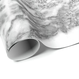 Grafiet Gray Silver White Marble Shiny Glam Cadeaupapier