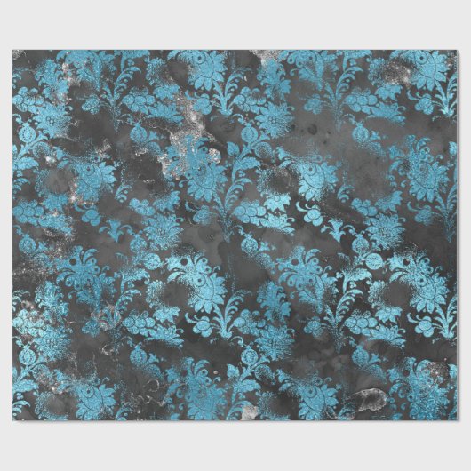 Grafiet Grijs Blauw Zwart Bloemen Grungy Shabby Cadeaupapier (Vlak)