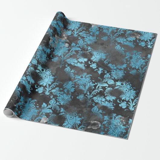 Grafiet Grijs Blauw Zwart Bloemen Grungy Shabby Cadeaupapier (Uitgerold)