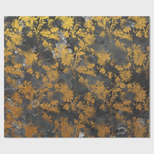 Grafiet Grijs Goud Zwart Bloemen Grungy Chic Cadeaupapier (Vlak)