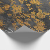 Grafiet Grijs Goud Zwart Bloemen Grungy Chic Cadeaupapier (Hoek)