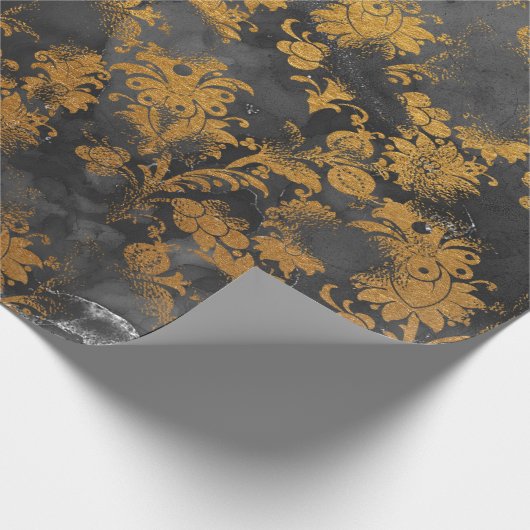 Grafiet Grijs Goud Zwart Bloemen Grungy Chic Cadeaupapier (Hoek)