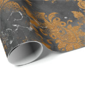 Grafiet Grijs Goud Zwart Bloemen Grungy Chic Cadeaupapier (Rol Hoek)