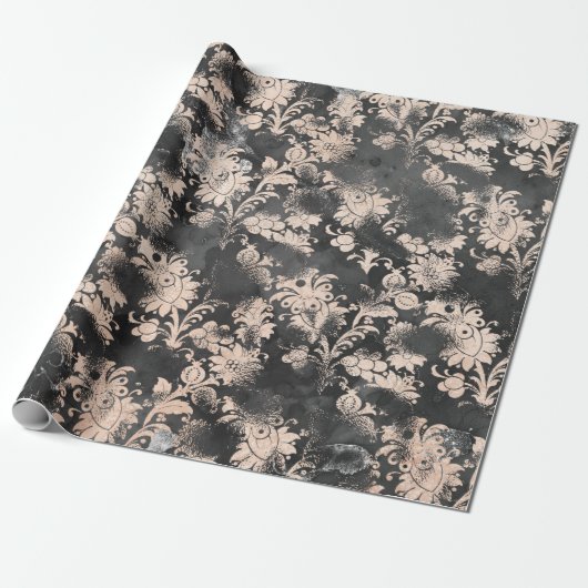 Grafiet Grijs Skinny Floral Grungy Shabby Chic Cadeaupapier (Uitgerold)