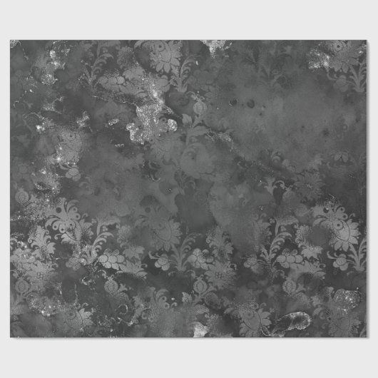 Grafiet Grijs Zilver Zwart Bloemen Grungy Monochro Cadeaupapier (Vlak)
