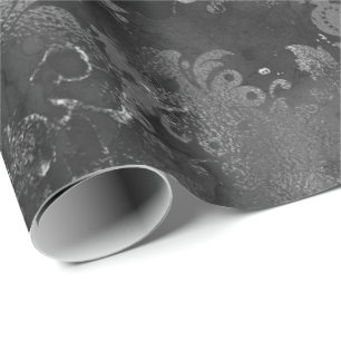 Grafiet Grijs Zilver Zwart Bloemen Grungy Monochro Cadeaupapier
